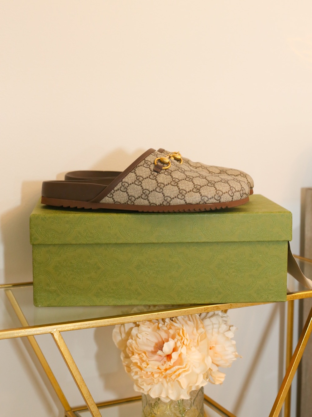 Gucci Brown Supreme Mule Loafers with Gold Horsebit